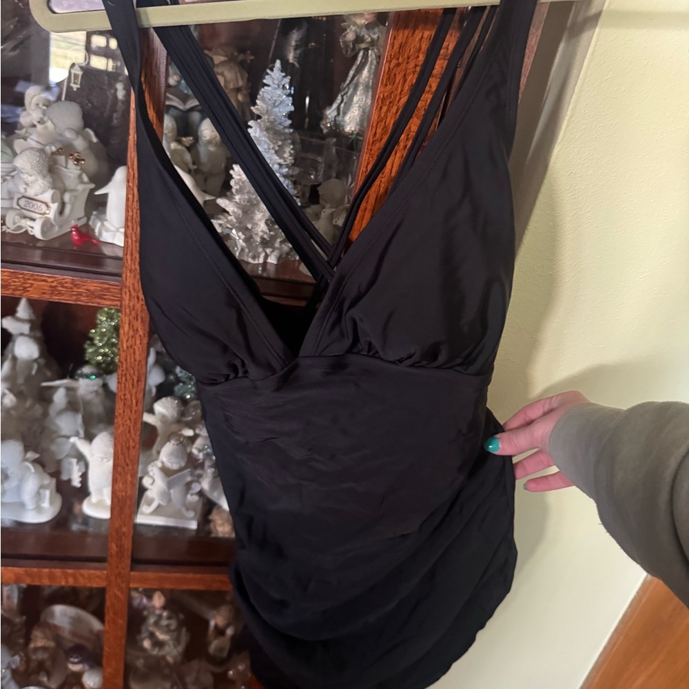 Black Ruched V-Neck Swim Suit